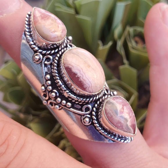 New Rhodochrosite 925 Silver Statement Ring. - Picture 1 of 16